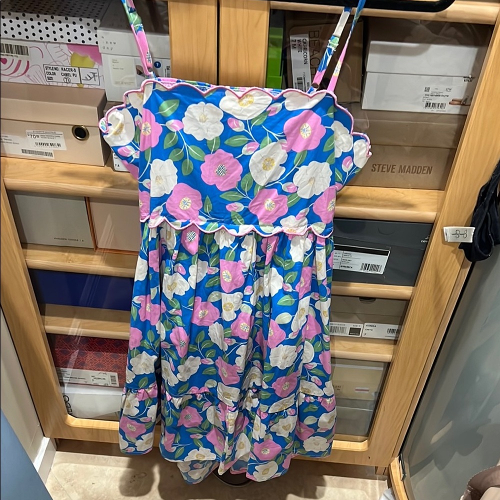 DAVI & DANI Ruffled Tiered Blue and Pink Mini Sundress